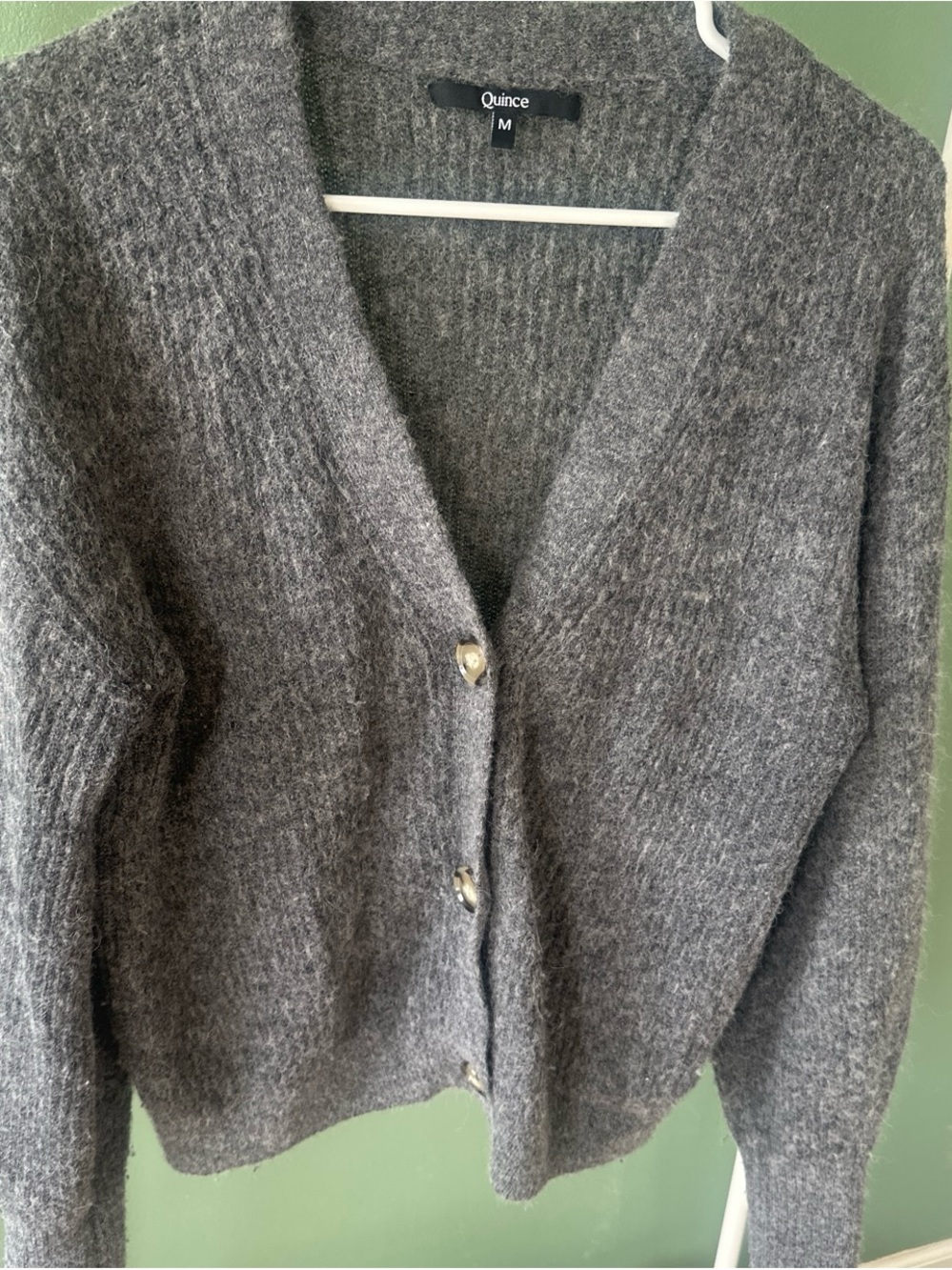 Quince Charcoal Gray V-Neck Buttoned Knit Cardigan